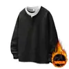 Sudadera de Felpa Nueva Tendencia Otoño e Invierno Falsa de Dos Piezas Elegante Talla Grande para Hombre, Top Base Casual Versátil Holgado para Hombre