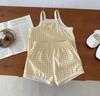 [Sin Devoluciones ni Cambios] Conjunto a Cuadros para Niñas 0-3 Años Verano Moda Coreana Pantalón Corto con Tirantes Conjunto de Dos Piezas Delgado