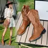 Botas de Cowboy Retrô de Salto Alto para Mulheres, Novo Estilo Francês Outono 2025 Salto Bloco Cano Alto Botas Western Martin