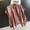 2026 Nova Seda Novo Estilo Chinês Jacquard Camiseta Estilo Chinês Camiseta Blusa Acetato Top Curto Atacado H13Et011