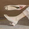 33501-18B Sapatos Off-White de Salto Grosso Bico Quadrado 2024 Novos Sapatos Femininos Versátil Elegante Sapatos de Salto Médio Raso