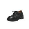 Sapatos de Couro com Cadarço Jk de Solado Silencioso, Couro Bovino Lavado de Primeira Camada, Outono 2025 Sapatos de Couro Genuíno de Salto Alto Chunky com Solado Grosso, Corte Profundo, para Mulheres