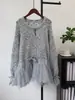 Cardigan de Punto con Cordón, Patchwork de Malla con Parche Pesado, Nuevo Estilo Otoño/Invierno 2026, Jersey Holgado de Estilo Suave para Mujer