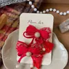 Nuevo Estilo Coreano Pinza para el Cabello de Tela con Lazo Rojo Clip para Flequillos Laterales Accesorios para el Cabello con Borla Hechos a Mano para Niños y Mujeres