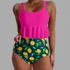 Nuevo Traje de Baño Dividido, Tirantes Estampados Europeos y Americanos Femeninos, Espalda Descubierta de Cintura Alta Triángulo Amazon Transfronterizo