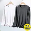 Estação da primavera e do outono, camiseta lisa popular de manga comprida, corte solto, gola redonda, camiseta masculina, top simples e versátil