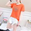 2019 Nueva Camiseta de Verano Cuadrada a Cuadros Multicolor de Manga Corta para Mujer con Letras Camiseta Básica Jersey Cuello Redondo Holgada Estilo Coreano