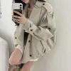 Estilo Coreano Retro Doble Botonadura Hombro Caído Grande Hombrera Cuello Alto Holgado Versátil Casual Gabardina Chaqueta Top Ropa de Mujer 26053