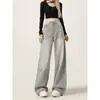 Jeans Anchos Color Gris Claro para Mujer, Nuevo Estilo Primavera y Otoño, Tallas Grandes, Adelgazantes, Cintura Alta, Pantalones Rectos Sueltos