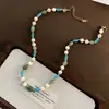 Colar de Suéter com Contas de Pedra Ágata Vermelha Turquesa Natural para Mulheres, Acessórios para Camadas de Primavera, Corrente de Clavícula de Alta Qualidade
