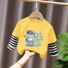 Camiseta de Manga Larga 100% Algodón para Niños Estilo Nuevo Primavera/Otoño 2026 Ropa Casual para Bebés y Niños Dibujos Animados Top Falso de Dos Piezas