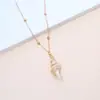Collar de Concha Natural con Cadena de Acero Inoxidable, Colgante de Caracola Estilo Bohemio de Playa con Bordes Dorados Electrochapados, Artículo Popular Transfronterizo