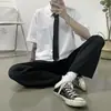 Estilo Universitario Verano 2021 Camisa Blanca de Manga Corta para Hombre Holgada Moderna Delgada dk Camisa de Uniforme Estudiante Guapo de Media Manga