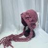 Chapéu de Lã Crochê Flor Artesanal Tricô Feminino Outono Inverno Rosto Pequeno Moda Pérola Borla Chapéu Quente Baotou