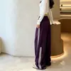 Calça de Moletom Roxa Listrada Americana Feminina 2026 Outono Cintura Alta Fluida Longa Solta Emagrecedora Casual Esportiva Perna Larga