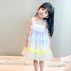 Vestido Camisola de Renda para Meninas 2026 Verão Novo Saia de Bolo Arco-Íris Degradê Infantil Vestido de Praia Estiloso para Bebê