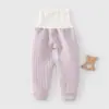 Calça Bebê com Abertura Inferior Cintura Alta Proteção Barriga Calça Primavera Outono Bebê Calça Quente Acolchoada 100% Algodão Infantil