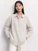 Camisa de Lino Color Natural Retro Estilo Perezoso para Mujer Otoño Nuevo 2026 Cuello Solapa de un Solo Botón Casual Versátil