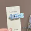 Presilha de Cabelo de Urso Azul Desenho Animado Fofo para Meninas, Presilha Jacaré com Laço e Pérola Artificial, Grampo de Cabelo Lateral Doce para Crianças, Acessório de Cabelo