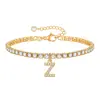 Pulseira com alfabeto de 26 letras cravejada de diamantes, corrente com garras de diamante, joia versátil, pulseira de tênis feminina da moda.