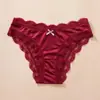 Ropa interior femenina sexy de encaje con empalme transfronterizo, ligera, cómoda, agradable para la piel y transpirable, Tanga de seda helada con lazo personalizado