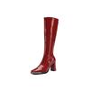 Botas de Tacón Alto Hasta la Rodilla para Mujer, Nuevo Estilo Otoño e Invierno, Punta Cuadrada Metálica, Tacón Grueso, Charol, Botas Largas Sencillas 2025