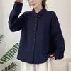 Camisa de manga larga de gasa de algodón de doble capa con cuello de orejas de conejo de estilo artístico para mujer, top casual holgado Otoño 2026