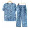 Conjunto de Manga Curta de Verão para Mulheres de Meia-Idade e Idosas, Conjunto de Duas Peças Solto Respirável de Algodão e Seda para Mãe, Roupas de Vovó, Senhora Idosa
