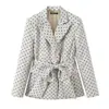 Comercio Exterior 2026 Europeo y Americano Primavera Nuevo Estilo Elegante Solapa Manga Larga Cinturón Blanco Lunares Blazer para Mujer 29755