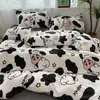 Lençol de Cama Fresco com Laço para Cama de Solteiro Quatro Peças Algodão Lavado Capa de Colcha Coração de Menina Dormitório Estudantil Cama Conjunto de Três Peças