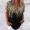 Camiseta nueva de fábrica directa para dama con cuello en V, verano, manga corta, top para hombre, estampado 3D, cuello redondo, casual, patrón de leopardo