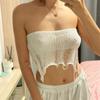 2026 Verano Nuevo Transfronterizo Estilo Europeo y Americano Sexy Chica Caliente Tejido Hueco con Lazos Sin Tirantes Espalda Descubierta Camiseta sin Mangas para Mujer