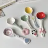 Colher de Cerâmica Esmaltada Estilo Ins Aparência Sofisticada Fofa Doméstica com Cabo Longo Colher de Comer Colher de Sobremesa Colher para Iogurte Aveia