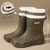 Botas de lluvia de goma deportivas blancas para mujer de longitud media, engrosadas, para exportación, botas de lluvia negras clásicas para mujer