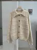 KEKEZOON Suéter Retro con Solapa Hueca para Mujer 2026 Otoño Invierno Estilo Perezoso Manga Larga Cardigan de Punto Ropa Exterior 9297
