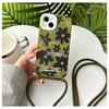 Funda con cordón cruzado para iPhone 15 Pro Max con diseño de flores creativas para Apple 14, transparente, 13 y 12