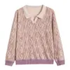 Elegante top de punto holgado para primavera y otoño con cuello, adecuado para mujeres de 40 años en adelante, una cómoda camiseta de manga larga