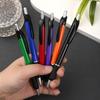Fabricantes para caneta esferográfica tipo push, personalizado LOGO1.0mm preto núcleo azul escrita ao longo da linha caneta de publicidade