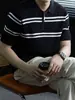 Camisa Polo de Manga Corta a Rayas Finas de Alta Gama con Textura de Gofre para Hombre, Camiseta de Punto Casual Seca y Amigable con la Piel para Verano