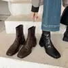 Botines de Moda Versátiles de Temperamento para Mujer, Punta Cuadrada, Tacón Grueso, Piel de Cordero con Textura de Cocodrilo, Cremallera Trasera, Cómodos, Botas Martin, Invierno 2024