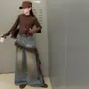 Conjunto de otoño e invierno para niñas 2026, conjunto casual estilo coreano para niñas mayores, con una camiseta interior con ribete de encaje y jeans tie-dye