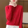 Cardigã curto de malha misturada com lã, cor fashion em blocos, estilo transfronteiriço, quente, gola redonda, trança pequena, novo estilo outono/inverno feminino