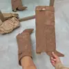 Botas transfronterizas europeas y americanas para mujer con punta fina, caña ancha, hebilla metálica recta, botas de longitud media, talla grande, tacón grueso, botas estilo pantalón para mujer