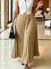 D650 Ropa europea y americana transfronteriza para mujer, falda larga plisada elástica de cintura alta con dobladillo amplio y caída elegante, falda africana de talla grande