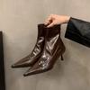 Botines de Tacón Alto para Mujer 2025 Otoño e Invierno Nuevo Estilo Coreano Versátiles Botines Pequeños para Tobillo Botas Delgadas Botines Cortos Franceses de Punta Negra