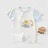 Macacão de Bebê 100% Algodão Classe A, Estilo Fino de Verão, Roupas para Bebê Menina, Roupa sem Costura para Bebê de Manga Curta
