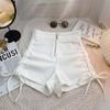 Pantalones cortos negros de cintura alta ajustados con cordón, novedad de verano 2024, pantalones cortos de pierna ancha ajustados de estilo coreano para mujer