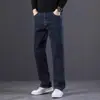 Pantalones de mezclilla retro azul grisáceo de alta gama de Hong Kong, nueva colección primavera/otoño para hombre, corte holgado, pierna recta, pantalones versátiles de negocios casual