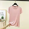 Nueva Camiseta de Modal para Mujer 2026, Primavera y Verano, Manga Corta, Delgada, Se Puede Usar Afuera, Color Sólido, Casual, Corte Holgado, Top con Abertura Lateral