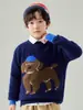 Suéter grueso de punto para niños para otoño e invierno, 100% lana, con cuello semi-alto, jacquard de cachorro, jersey cálido como capa base, punto holgado